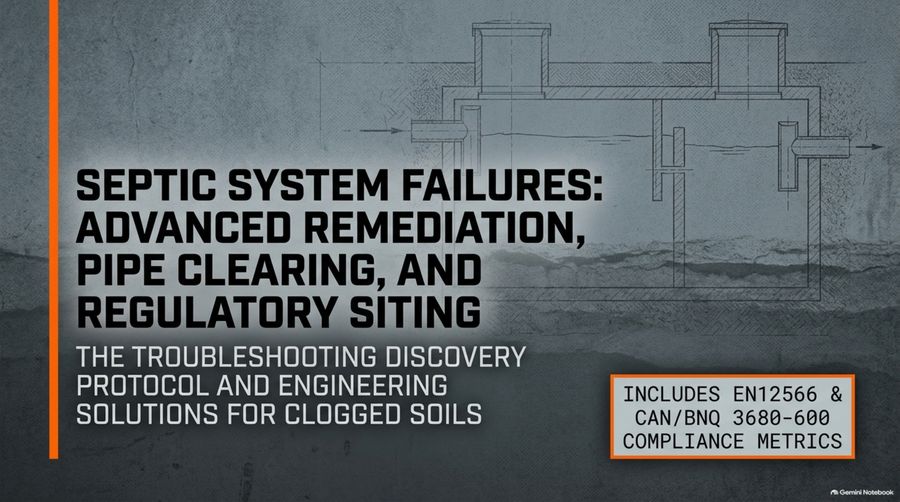 Deck cover: septic system failure, advanced remediation, pipe clearing and regulatory siting for clogged soils